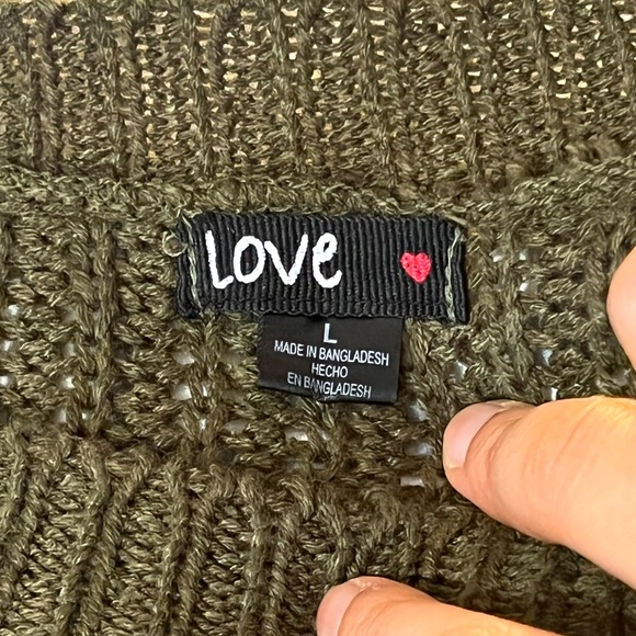 LOVE 💚 Long Sleeve Striped Forest Green & White Sweater - Size Large - Picture 3 of 5